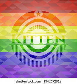 Kitten emblem on mosaic background with the colors of the LGBT flag