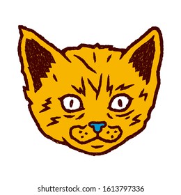 Kitten Face Hand Drawn. Cat Face Hand Drawn on white background isolated. Stock Vector Illustration. Cartoon style. 