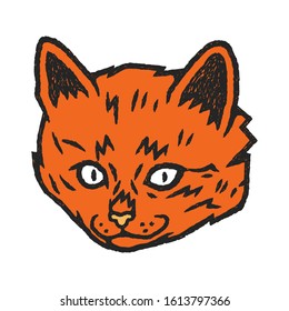 Kitten Face Hand Drawn. Cat Face Hand Drawn on white background isolated. Stock Vector Illustration. Cartoon style. 