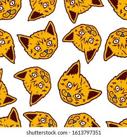 Kitten Face Seamless Pattern. Cat Face Seamless Pattern on white background isolated. Stock Vector Illustration. Cartoon style. 