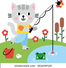 Kitten fishing on the lake