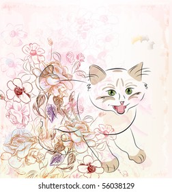 kitten and flowers.eps 10