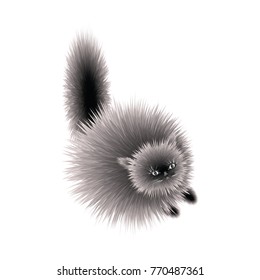 Kitten fluffy gray cute - isolated on white background - art creative vector illustration