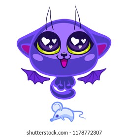Kitten and a gift for Halloween. Vector illustration