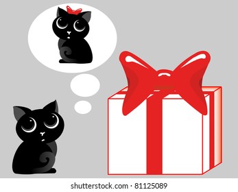 The kitten gives a gift with a bow to a kitty
