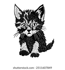 Kitten graphic object . hand drawing. Not AI, Vector illustration.