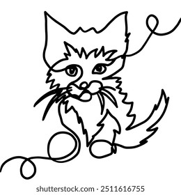 Kitten graphics object one line . hand drawing. Not AI, Vector illustration.