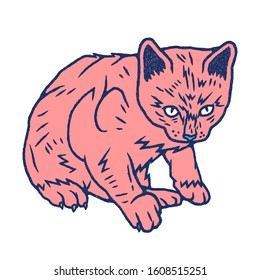 Kitten Hand Drawn. Cat Hand Drawn on white background isolated. Stock Vector Illustration. Cartoon style. 