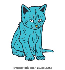 Kitten Hand Drawn. Cat Hand Drawn on white background isolated. Stock Vector Illustration. Cartoon style. 