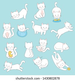 Kitten hand drawn collection set with cute drawing style