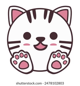 Kitten head icon. Cute kitten, kitty. White striped funny kitten Kids collection. Sticker print. Flat design. Isolated white background. Vector

