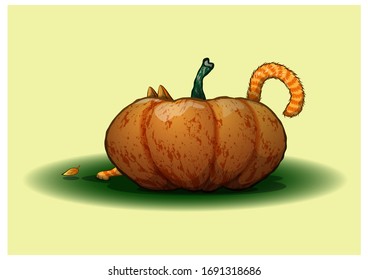 The kitten hides behind a pumpkin. Vector illustration
