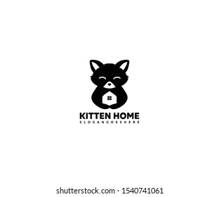 Kitten Holding Home Logo Vector