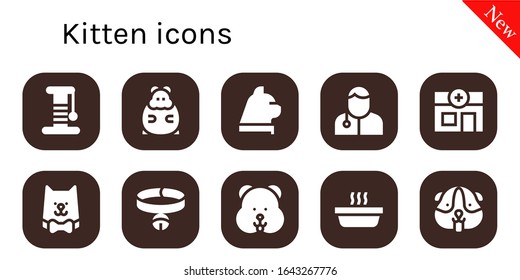 kitten icon set. 10 filled kitten icons. Included Scratcher, Hamster, Cat, Veterinarian, Veterinary, Collar icons