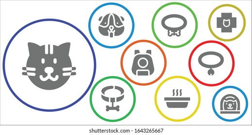 kitten icon set. 9 filled kitten icons.  Simple modern icons such as: Cat, Hamster, Collar, Pet, Veterinary