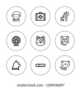 Kitten icon set. collection of 9 outline kitten icons with collar, cat, hamster, kitty, veterinarian icons. editable icons.