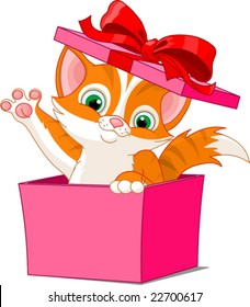 kitten jumping out from a gift box