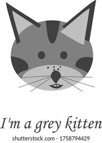 kitten Kawai.cute little grey kitten's head, vector illustration design style icon.isolated on a white background. vector.
