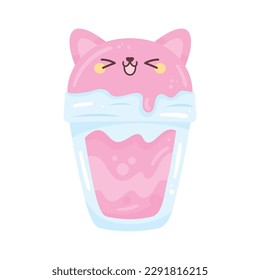 Kitten kawaii drink glass over white