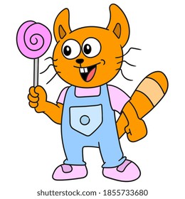 kitten kittens are enjoying lollipops. vector illustration of cartoon doodle sticker draw