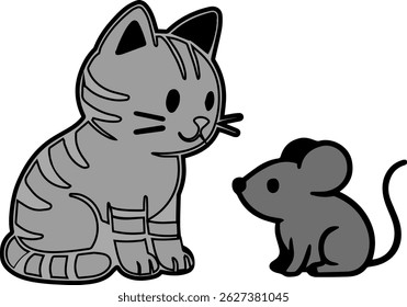 The kitten and the little mouse tell each other stories