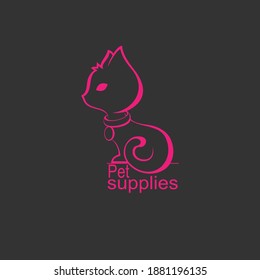 Kitten logo. Pink outline on black background
