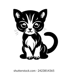 Kitten with a long tail and a white muzzle. Vector illustration