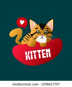 Kitten with love symbol vector illustration