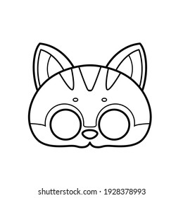 Kitten mask with eye slits outline for coloring on a white background