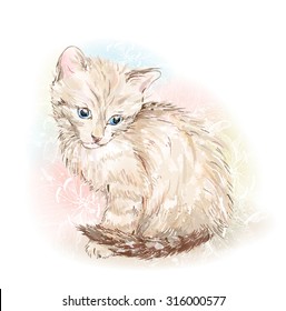 kitten on the floral background.