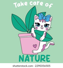 KITTEN EN LA PARTE SUPERIOR DE UNA HOJA DE PLANTA CUIDADO DE LA NATURALEZA