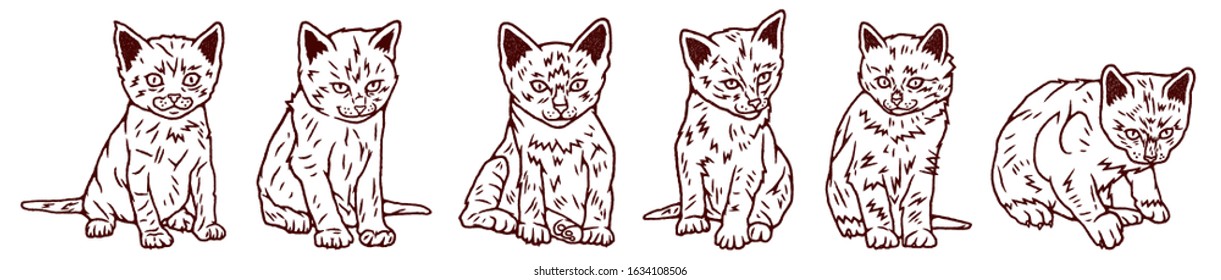 Kitten Outline Set. Cat Outline Set Hand Drawn. Kitten Outline Set Hand Drawn on white background isolated. Stock Vector Illustration. Cartoon style.