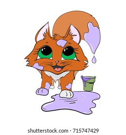 kitten with paint child illustration
