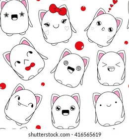 kitten pattern doodle monster, seamless