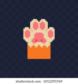 Kitten paw. Pixel art icon. Logo design template for pet shops, veterinary clinics and animal shelters homeless. Stickers and embroidery design. Isolated vector illustration. 