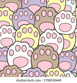 kitten paw print in seamless pattern for decoration. cute and funny fabric pattern.