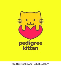 kitten pets care lover heart colorful modern mascot cartoon cute logo vector icon illustration