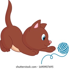 Kitten playing with a ball children's illustration