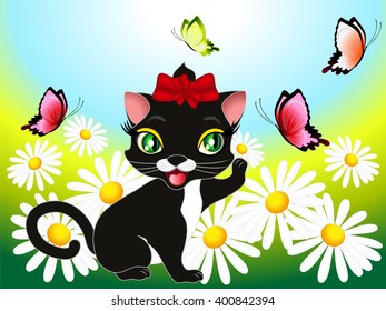 Kitten playing with butterflies. svg