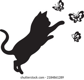 A kitten is playing with a butterfly. A wall sticker with the image of a Maine Coon kitten.
