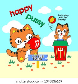 the kitten is playing, cartoon vector illustration