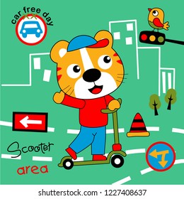 kitten playing scooter funny animal cartoon,vector illustration