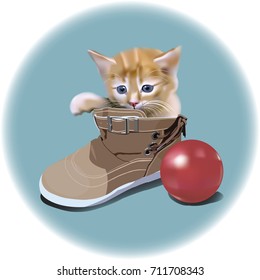 kitten playing with Shoe, illustration