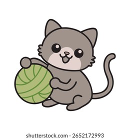 Gatinho Jogando Com Bola De Fio