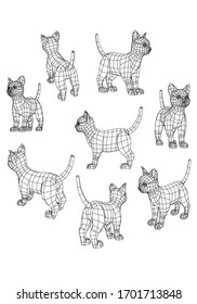 Ilustración de líneas poligonales gatitas. Kitten vectorial sobre el fondo blanco
