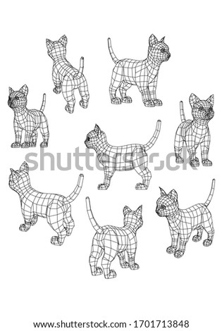 Kitten polygonal lines illustration. Vector kitten on the white background