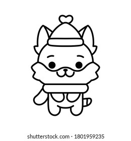 Kitten with scarf and hat. Cute emoji of a cat - Vector