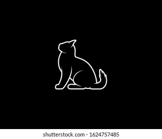 Kitten Silhouette on Black Background. Isolated Vector Animal Template for Logo Company, Icon, Symbol etc