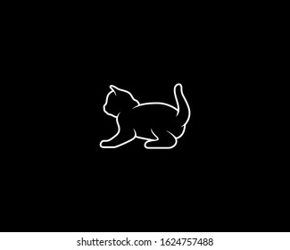 Kitten Silhouette on Black Background. Isolated Vector Animal Template for Logo Company, Icon, Symbol etc