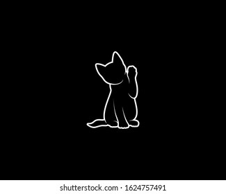 Kitten Silhouette on Black Background. Isolated Vector Animal Template for Logo Company, Icon, Symbol etc